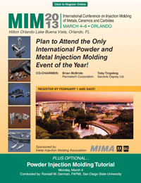 MIM2013 programme published: The International Conference on Injection Molding of Metals, Ceramics, and Carbides