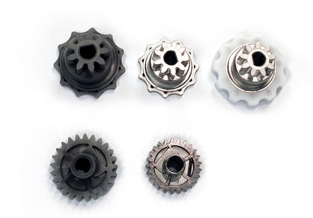 Fig. 5 The development of gears made by MIM and finished gears co-shot with plastic (top) was reported by Donggung Yujia Precision (Vigor), whose MIM department was established less than three years ago (Courtesy Vigor)