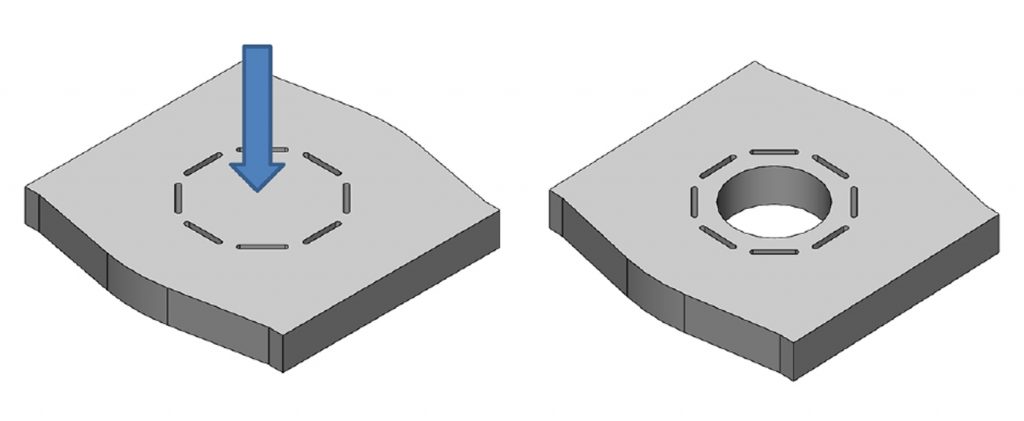 Fig. 6 Isometric views of a moulded MIM part before (left) and after (right) machining in the green state (Courtesy ARC Group)