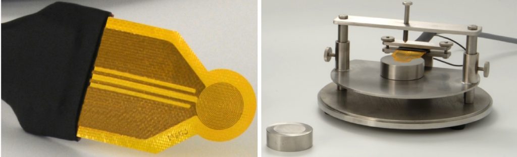 Fig. 8 A TPS sensor (left) in use on a solid metal piece (right) (Courtesy Orton Ceramics)