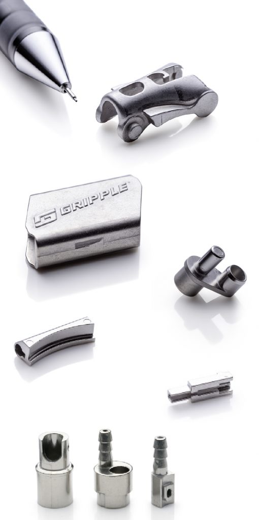 Fig. 7 A selection of MIM parts produced by CMG Technologies for applications in the medical, industrial, instrumentation, jewellery and fibre optic industries. The materials used are 17-4 PH and 316L stainless steels (Courtesy CMG Technologies)