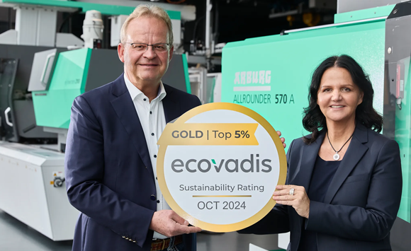 Celebrating the Ecovadis Gold Medal are Managing Partners Michael and Juliane Hehl (Courtesy Arburg)