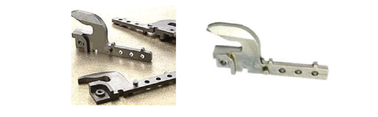 Fig. 5 A close-up view of a conventional PM 316N2 stainless steel hook on the left and a close-up view of MIM 316L stainless steel hook on the right (Courtesy MPIF)