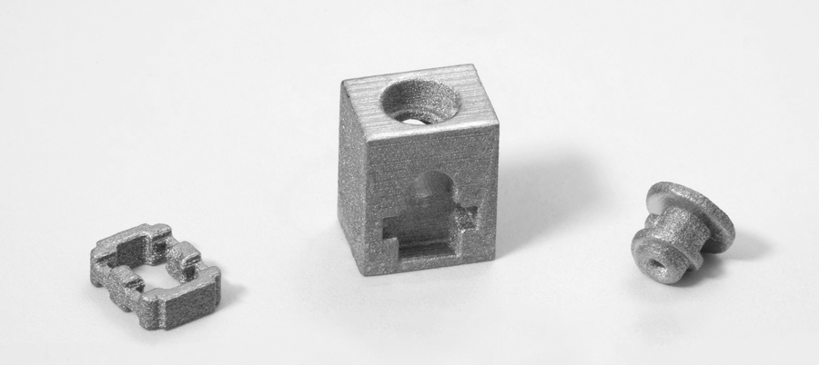 Fig. 5 Azoth and its customer, Sur-Set Connect LLC, won a 2024 MPIF Design Excellence Award for these electromedical connector components comprising a set screw, set screw block, and a spring housing. These parts are made using Azoth’s Xjet machine (Courtesy MPIF)