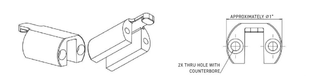 Fig. 11 Sketch of the firearm bolt part (left), and the part with two holes in the thick lobes (right) (Courtesy PTI) 
