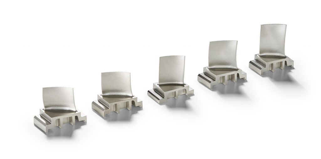 Fig. 11 Five different MIM compressor vanes for the Rolls-Royce Pearl 15 aircraft engine (Courtesy Schunk)