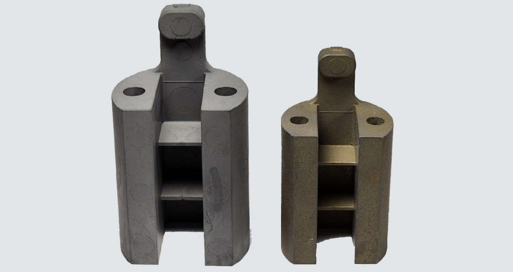 Fig. 15 Comparison of size between the green (left) moulded part and the sintered part (right) (Courtesy PTI)