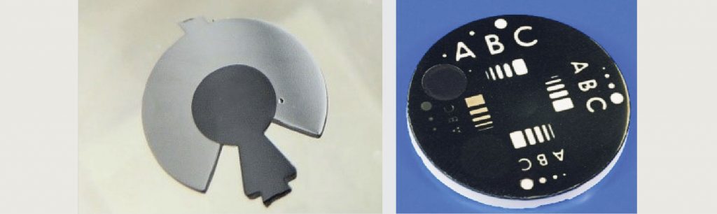 Fig. 4 Left: CIM hardmetal-cermet combination [10], right: jewellery components, In-mould-labeling (tape and CIM) [11]