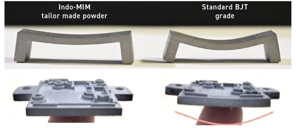 Fig. 14 Indo-MIM tailor-made powder showing better shape retention during sintering compared to the standard BJT powder (Courtesy Mukund B Nagaraj, ICAM 2024)