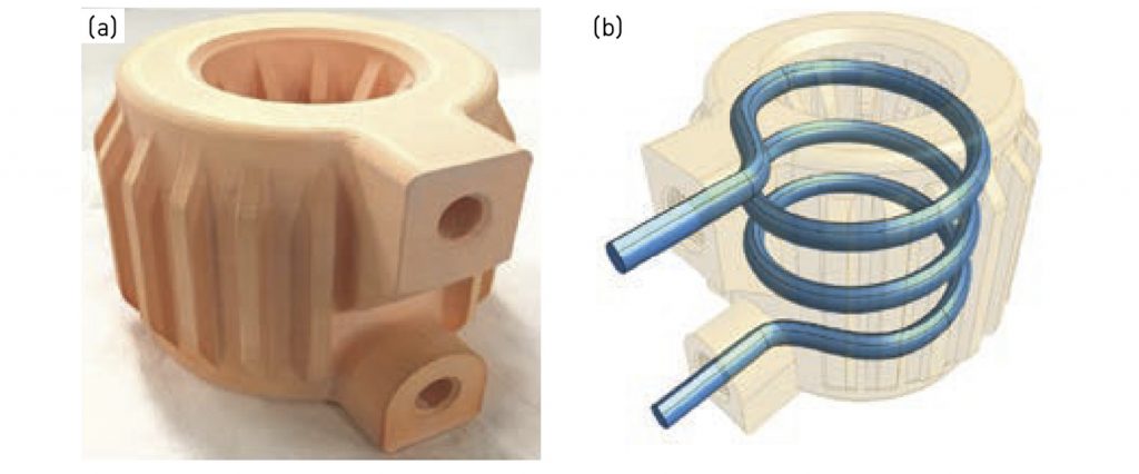 Fig. 24 Left: Copper part made by bound metal deposition (BMD). Right: Debound and sintered part (Courtesy Desktop Metal)