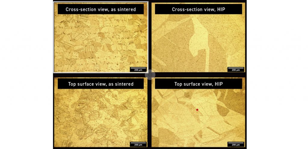 Fig. 32 Microstructure of the as-sintered and HIPed copper parts (Courtesy Mahmood Shirooyeh, ICAM 2024)