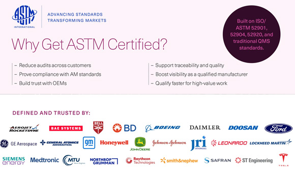 To develop its programme, the AM CoE formed the Additive Manufacturing Certification Committee with more than twenty-five end users (Courtesy ASTM)