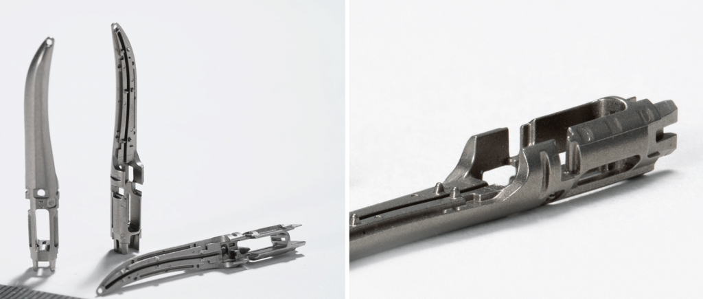Fig. 17 A stainless steel curved jaw, part of an advanced bipolar device designed for use in open or laparoscopic tissue sealing surgical procedures. The part won an MPIF Grand Prize (Courtesy MPIF)