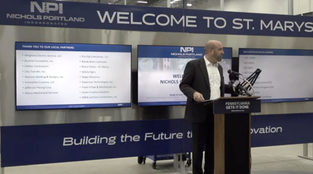 Rick Siger, Pennsylvania’s Secretary of Community and Economic Development, detailed NPI’s expansion plans in a speech (Courtesy Nichols Portland Inc)