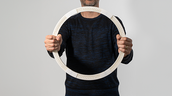 Booth visitors can view a highly complex 380 mm alumina atomic layer deposition ring (Courtesy Lithoz)