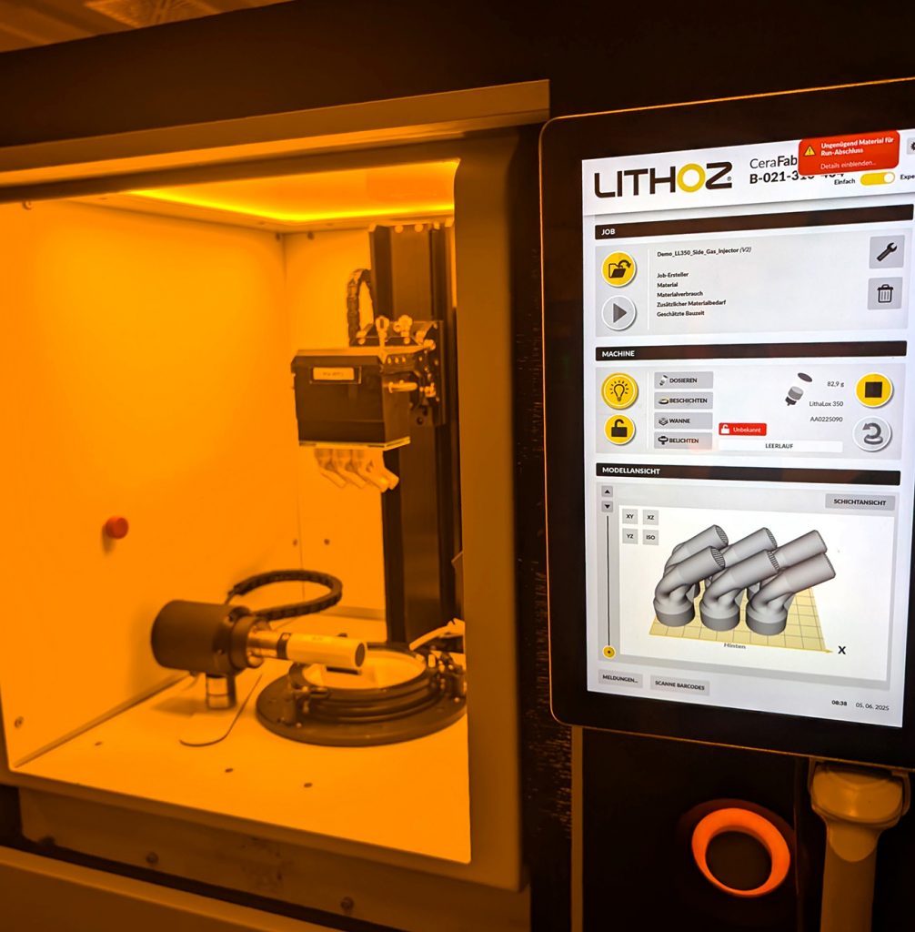 Fig. 5 Injectors in the Lithoz CeraFab machine after a build (Courtesy Bosch Advanced Ceramics)
