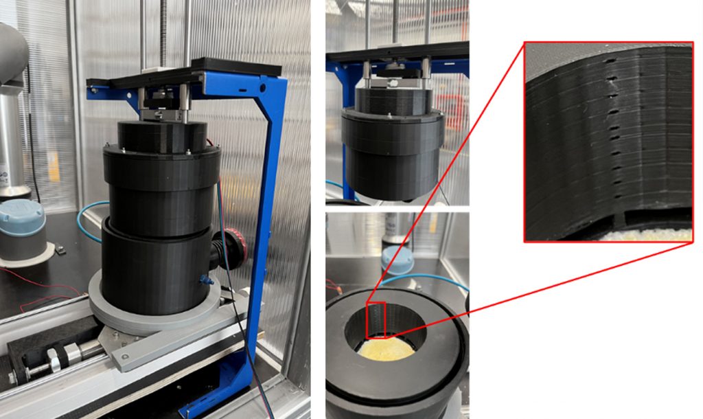 Fig. 5 Secondary depowdering for internal channels: additional powder removal in a compressed-air chamber after initial extraction (Courtesy IPH)