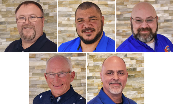 AMUG's newly elected and appointed board members. Top row (from left): Dallas Martin, Daniel Landgraf, and Daniel Braley. Bottom row (from left): David Leigh and Bruce LeMaster (Courtesy AMUG)