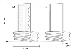 Fig. 2 Turbine blade design for the MEX (a) and the MIM (b) processes (From paper: ‘Additive manufacturing of metal filament: when it can replace metal injection moulding’ by A Quarto and C Giardini, published in Progress in Additive Manufacturing, 21 September 2022, 10pp.)