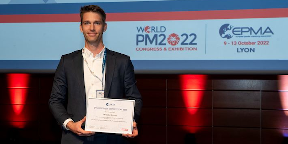 Dr Lukas Kaserer, Bsc Msc - 2022 Thesis Competition winner for his paper ‘Laser Powder Bed Fusion the Refractory Metal Molybdenum Material and Process Development (Courtesy Andrew McLeish/World PM2022)
