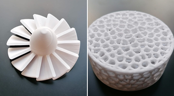 Examples of additively manufactured components produced with ceramic resin at AM-COE (Courtesy Zortrax)