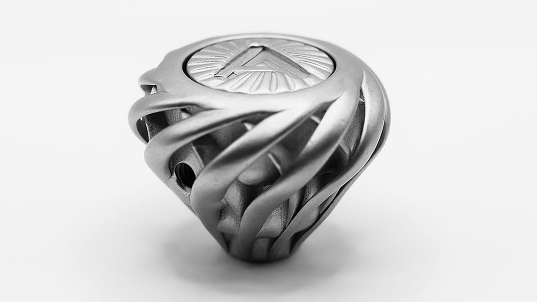 Fig. 9 Custom shift knob in 316L produced by Azoth for aftermarket hot rod trucks using Binder Jetting (Courtesy Azoth)