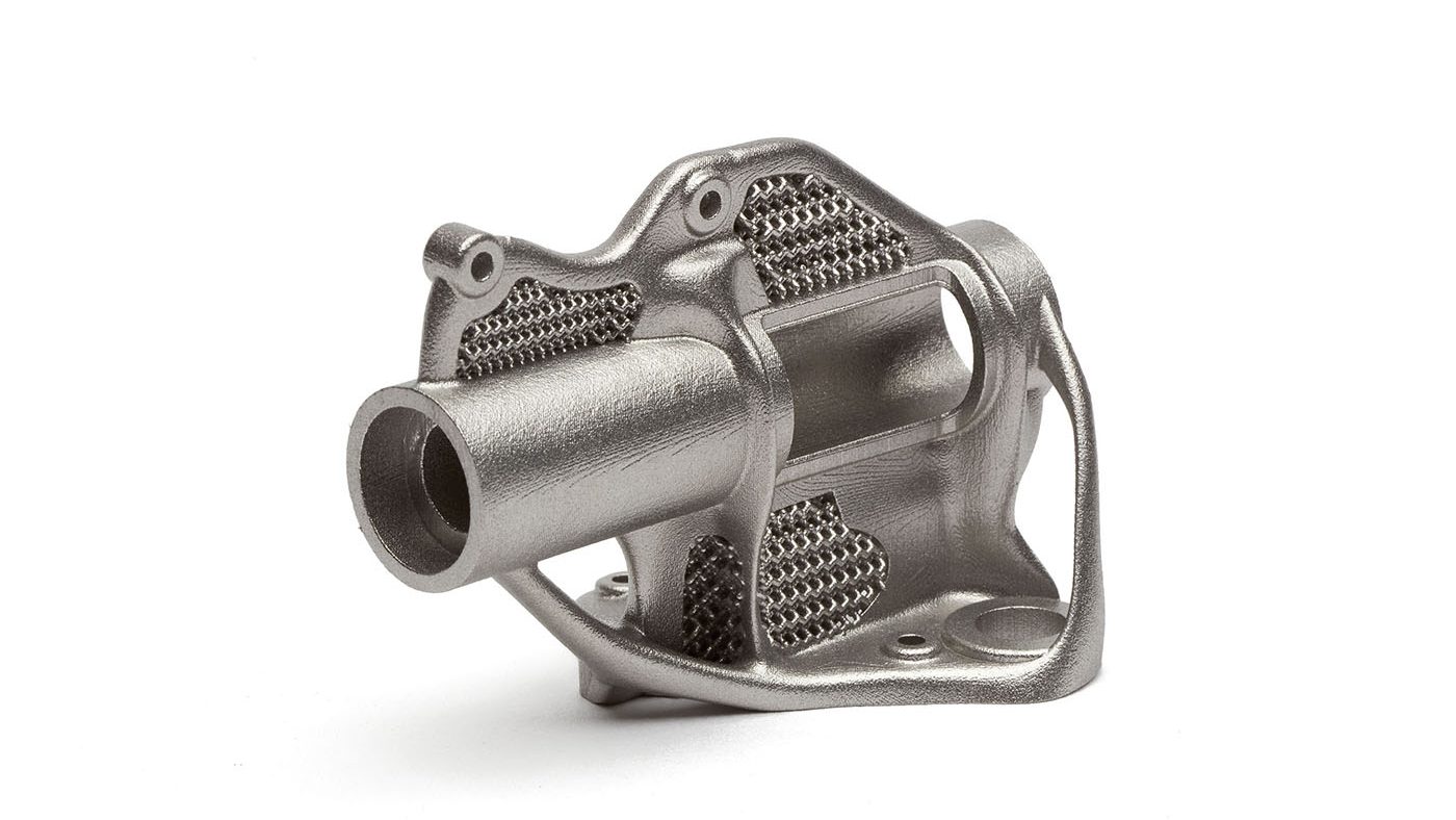Fig. 10 Saft holder in 17-4PH produced by Azoth for a lightweight robotic application using Binder Jetting (Courtesy Azoth)