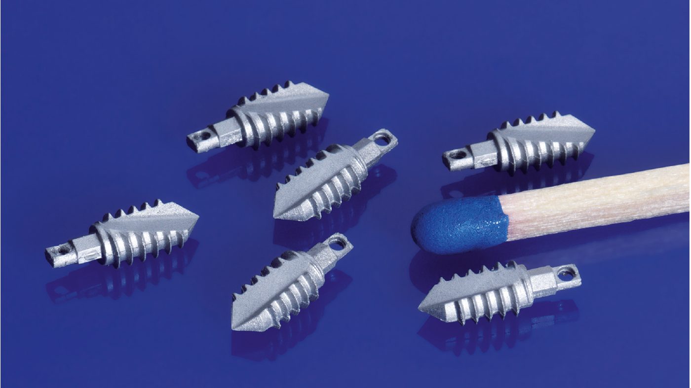Fig. 3 Degradable suture anchor made from iron tricalcium phosphate by injection moulding at Fraunhofer IFAM (Courtesy Fraunhofer IFAM)